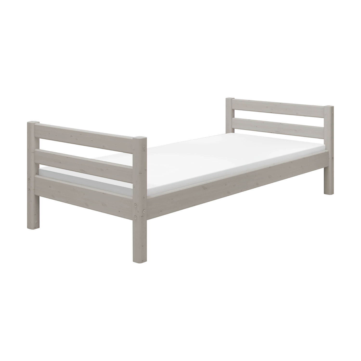 FLEXA-Einzelbett aus der CLASSIC-Serie in Grau mit horizontalen Latten, kindersichere Ausführung, ideal für ein Kinderzimmer.