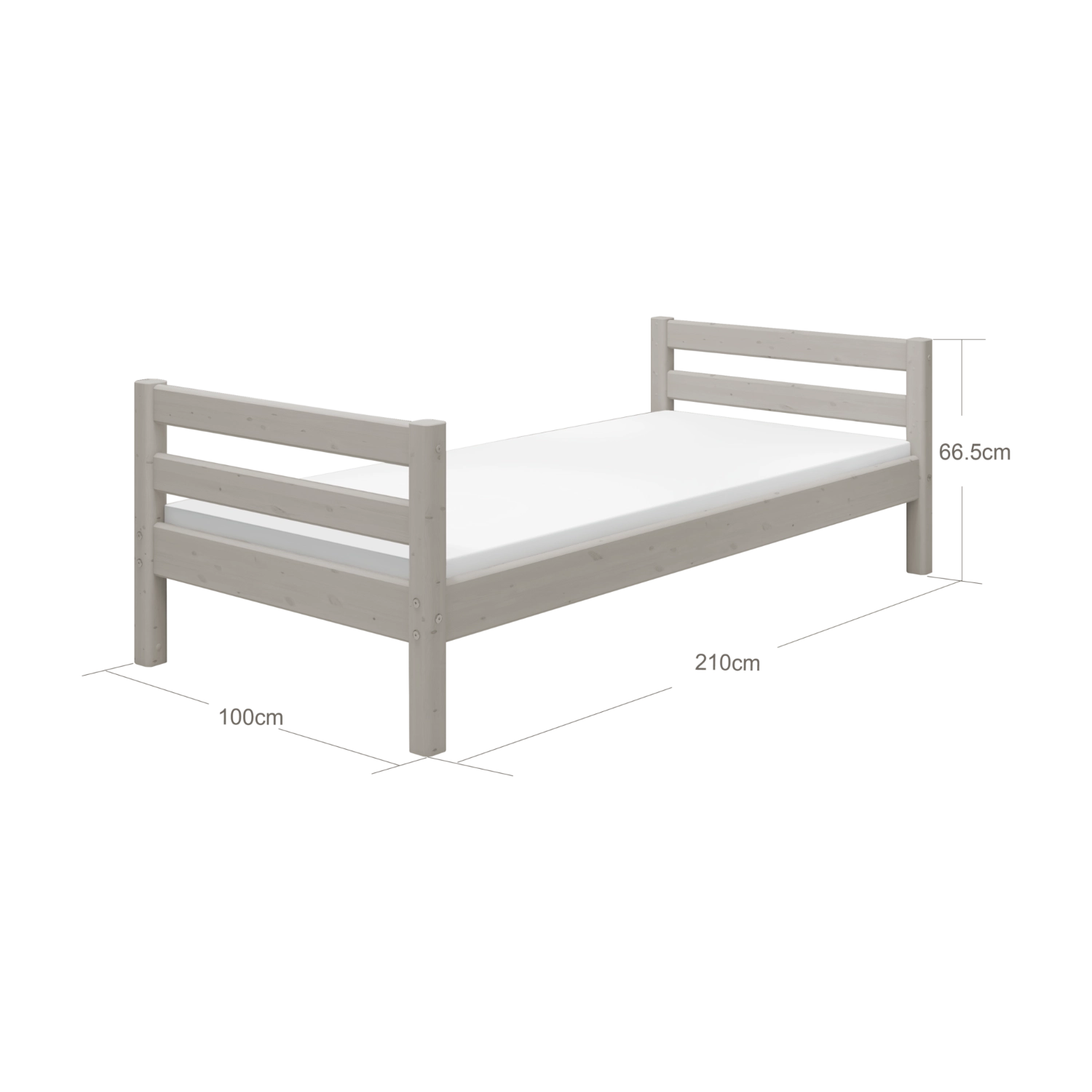 FLEXA Einzelbett in Grau, Kollektion CLASSIC, kindersichere abgerundete Kanten, skandinavischer Stil in einem gemütlichen Kinderzimmer.