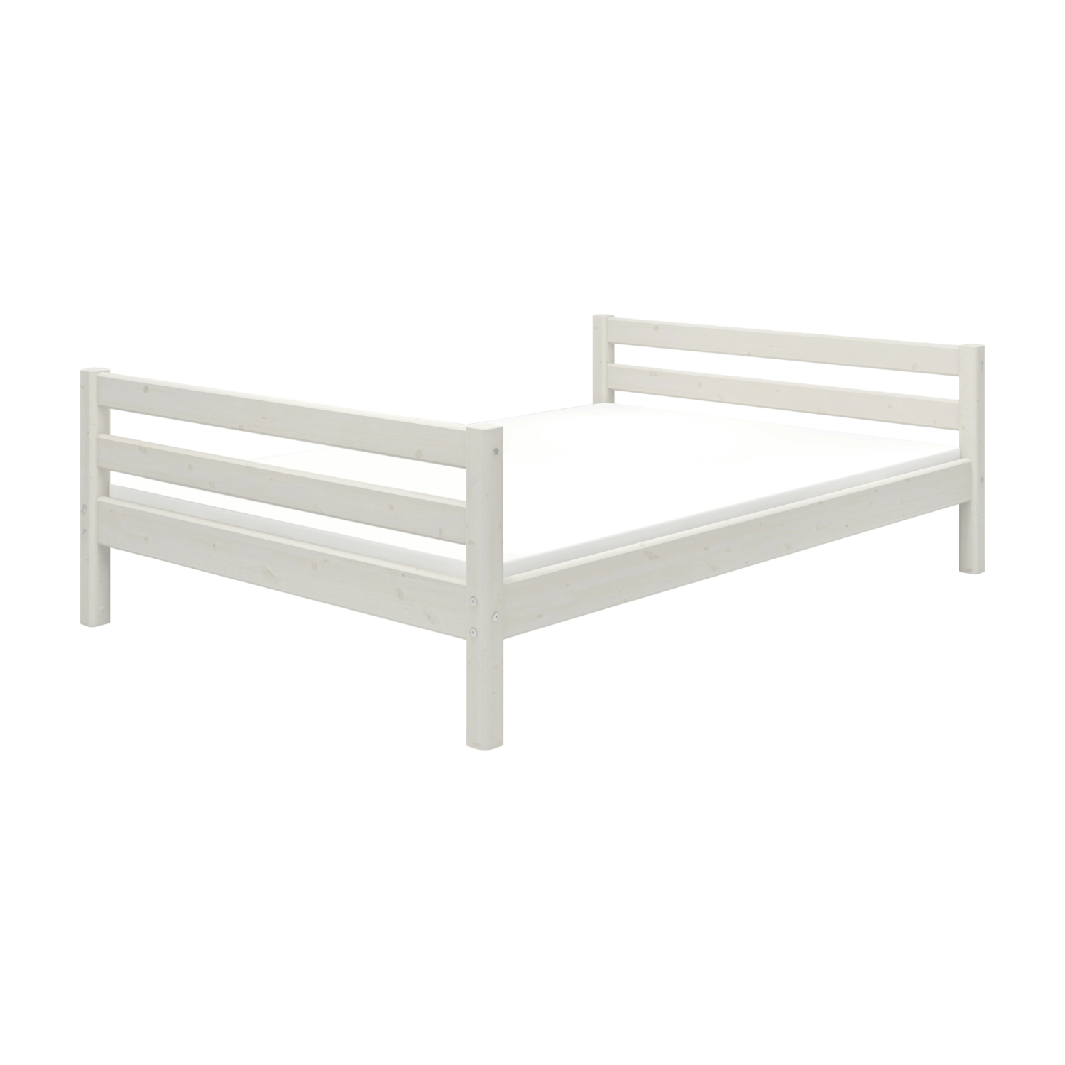FLEXA Einzelbett 140 x 200 cm aus der CLASSIC-Serie in Weiß, kindersichere Ausführung mit horizontalen Latten, Studio-Hintergrund.
