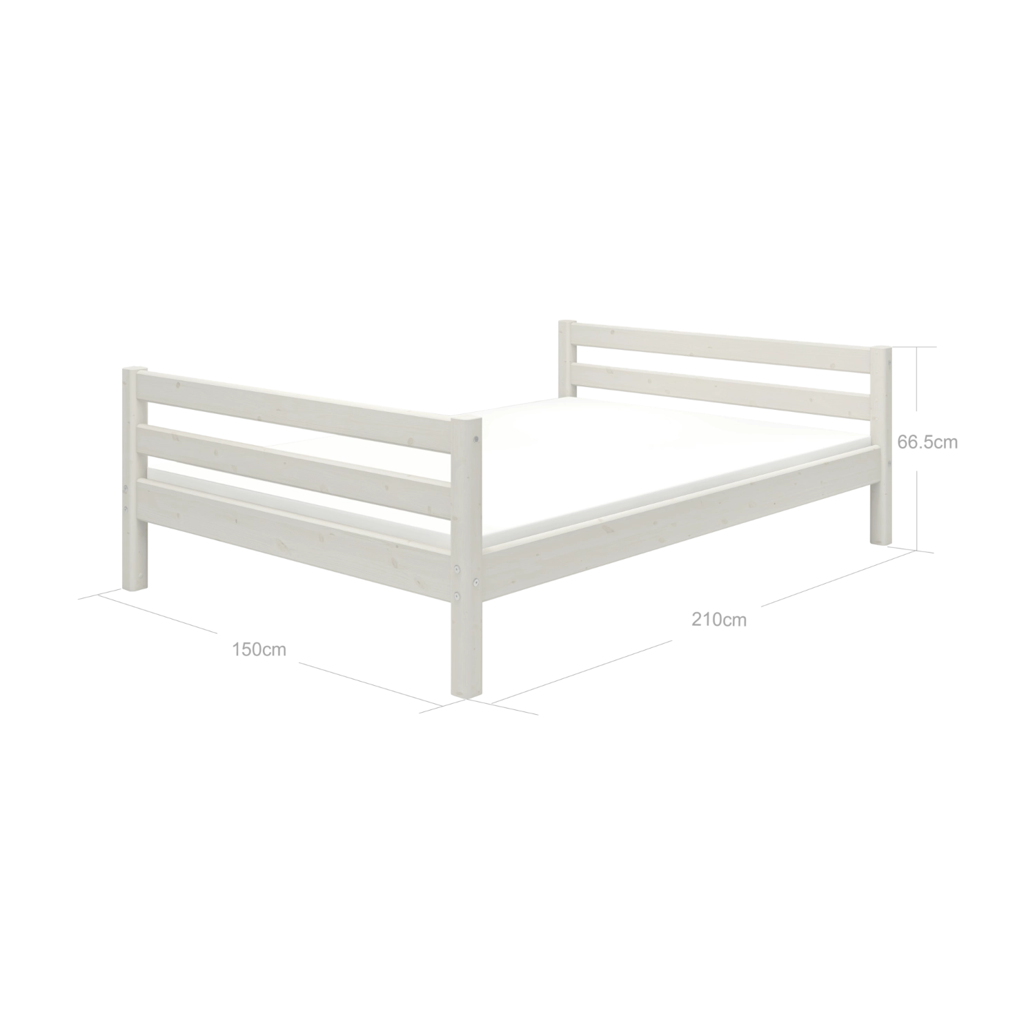 FLEXA CLASSIC Einzelbett aus Weißkiefer, 140 x 200 cm, mit Kopf- und Fußteil in einem Kinderzimmer, abgerundete Kanten.