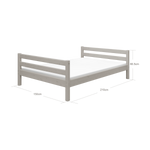 FLEXA single bed, GREY frame with headboard and footboard, shown in child’s room, safe rounded edges, 140x200 cm.