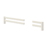 Barrières de sécurité FLEXA de la collection WHITE, finition blanche, modèle à deux barreaux, bords sécurisés pour les enfants, présentées sur un fond clair.