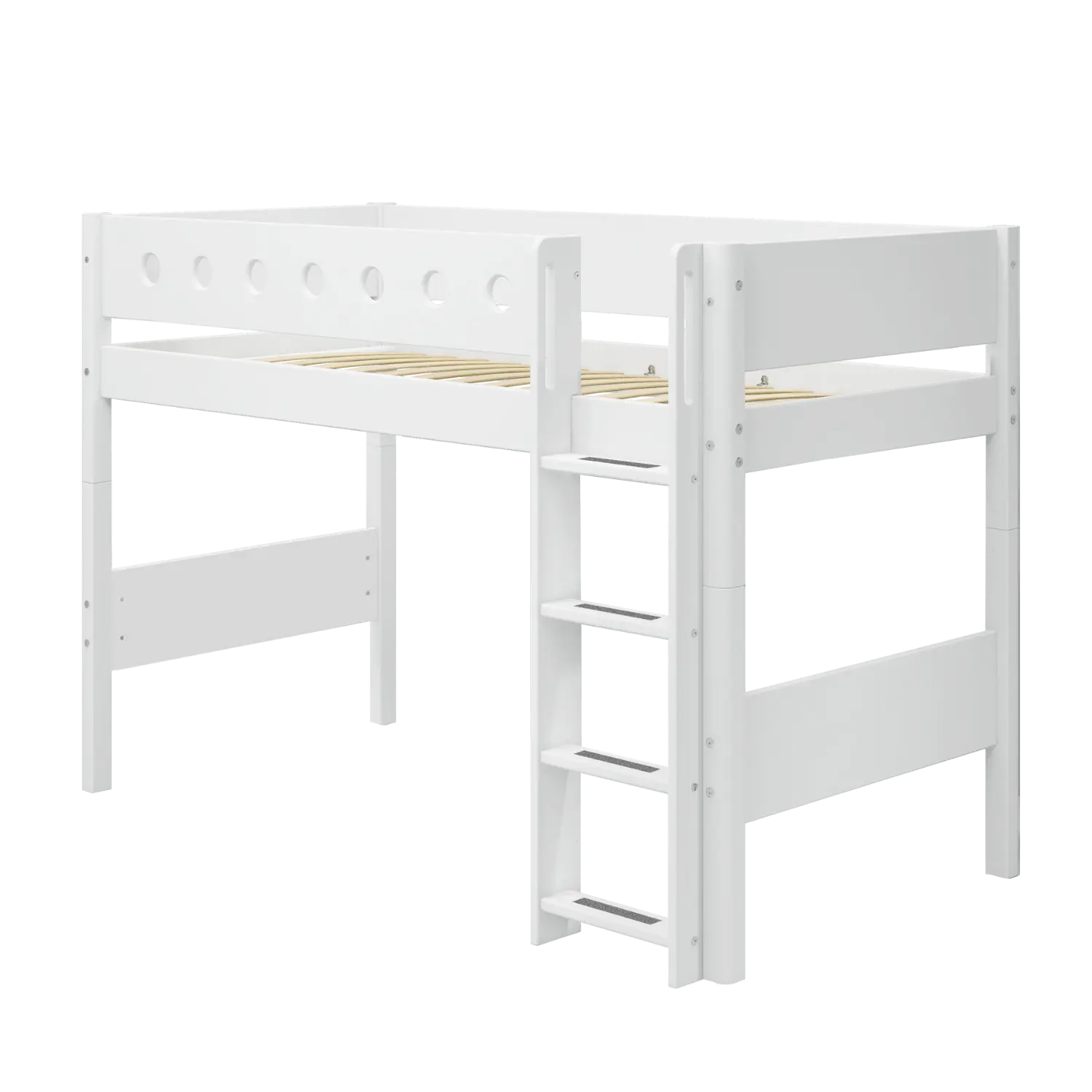 High Bed 143 cm with Ladder and Safety Rail, 90x200 cm, White SEMI_HIGH-BED semi-high-bed-w-straight-ladder-white-white-1  flexa-com.myshopify.com