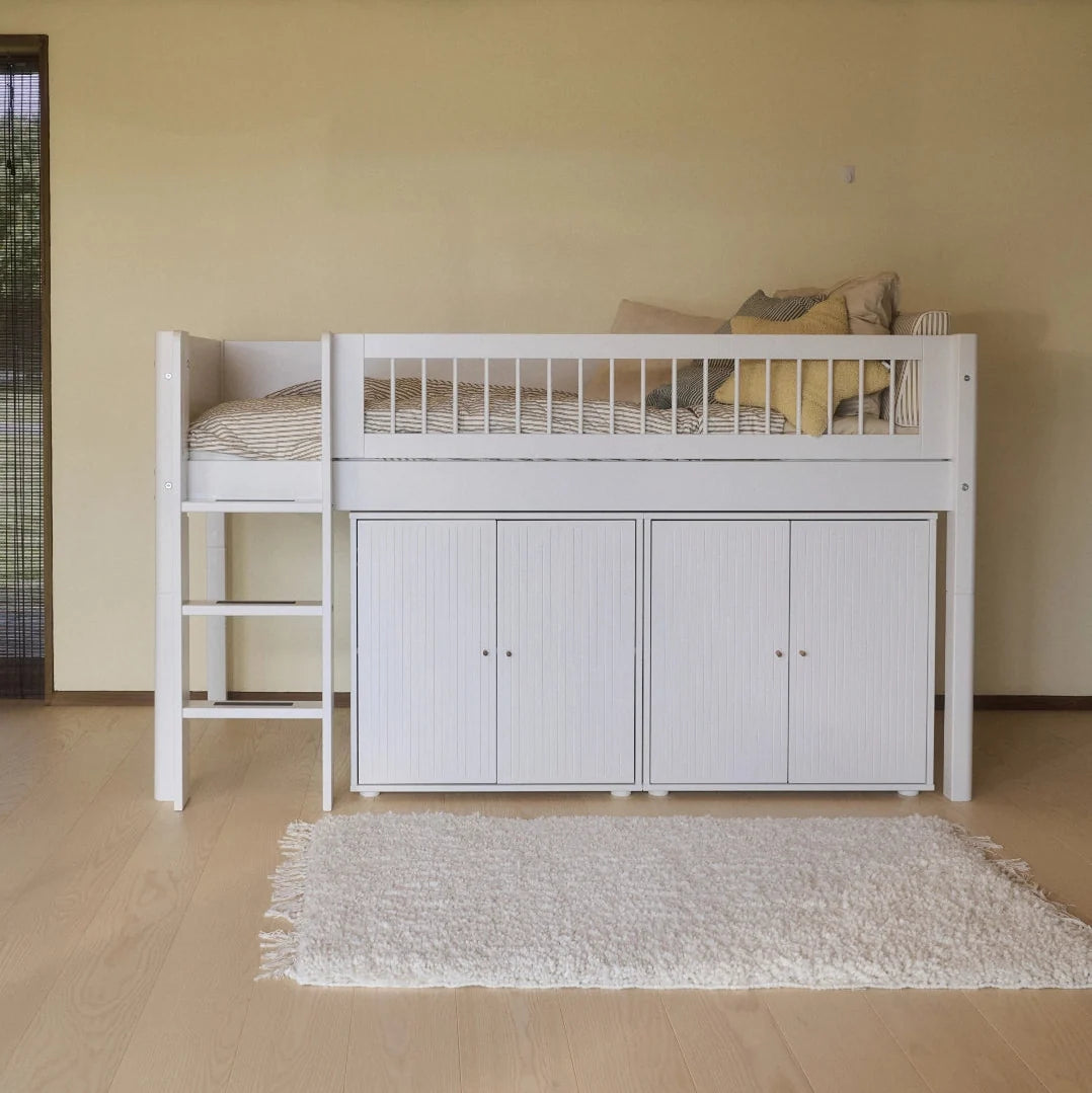 FLEXA High Bed 120 cm with Straight Ladder and Safety Rail, 90x200 cm, WHITE, Crossbars, view 4