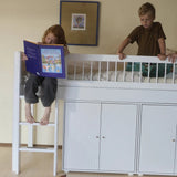 FLEXA High Bed 120 cm with Straight Ladder and Safety Rail, 90x200 cm, WHITE, Crossbars, view 5
