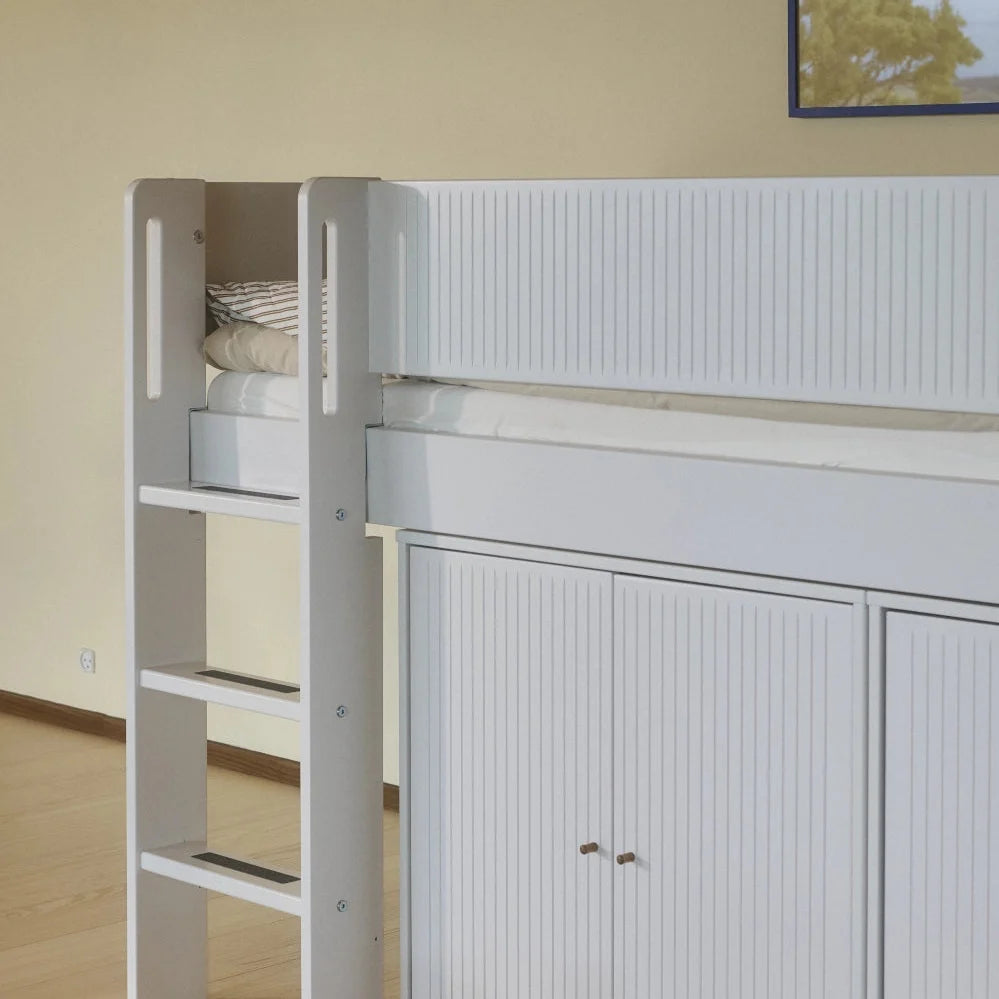 FLEXA High Bed 120 cm with Straight Ladder and Safety Rail, 90x200 cm, WHITE, Grooves, view 10