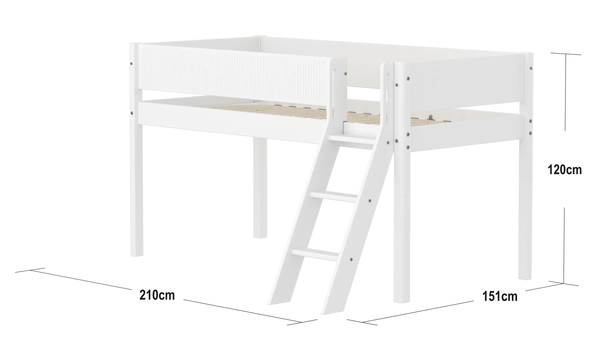 High Bed 120 cm with Ladder and Safety Rail, 90x200 cm, White MID_HIGH-BED midslp-f-wht-mdf-200x90-sl-ladder-grooves-f-wht  flexa-com.myshopify.com
