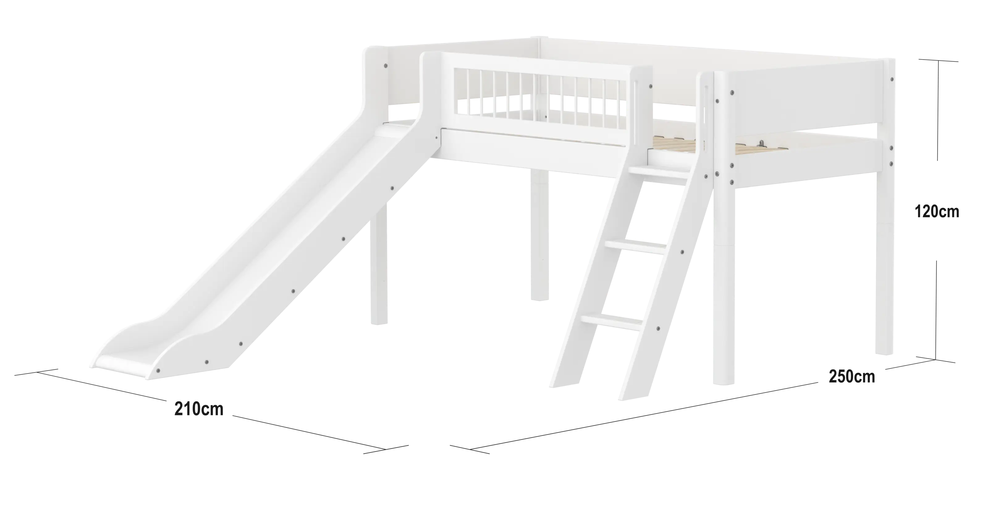 High Bed 120 cm with Slide, Ladder and Safety Rail, 90x200 cm, White MID_HIGH-BED midslp-slide-200x90-sl-ladder-crossbars-f-wht  flexa-com.myshopify.com