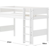 High Bed 143 cm with Ladder and Safety Rail, 90x200 cm, White SEMI_HIGH-BED semi-highsleeper-200x90-f-wht-str-ladder-crossbars  flexa-com.myshopify.com