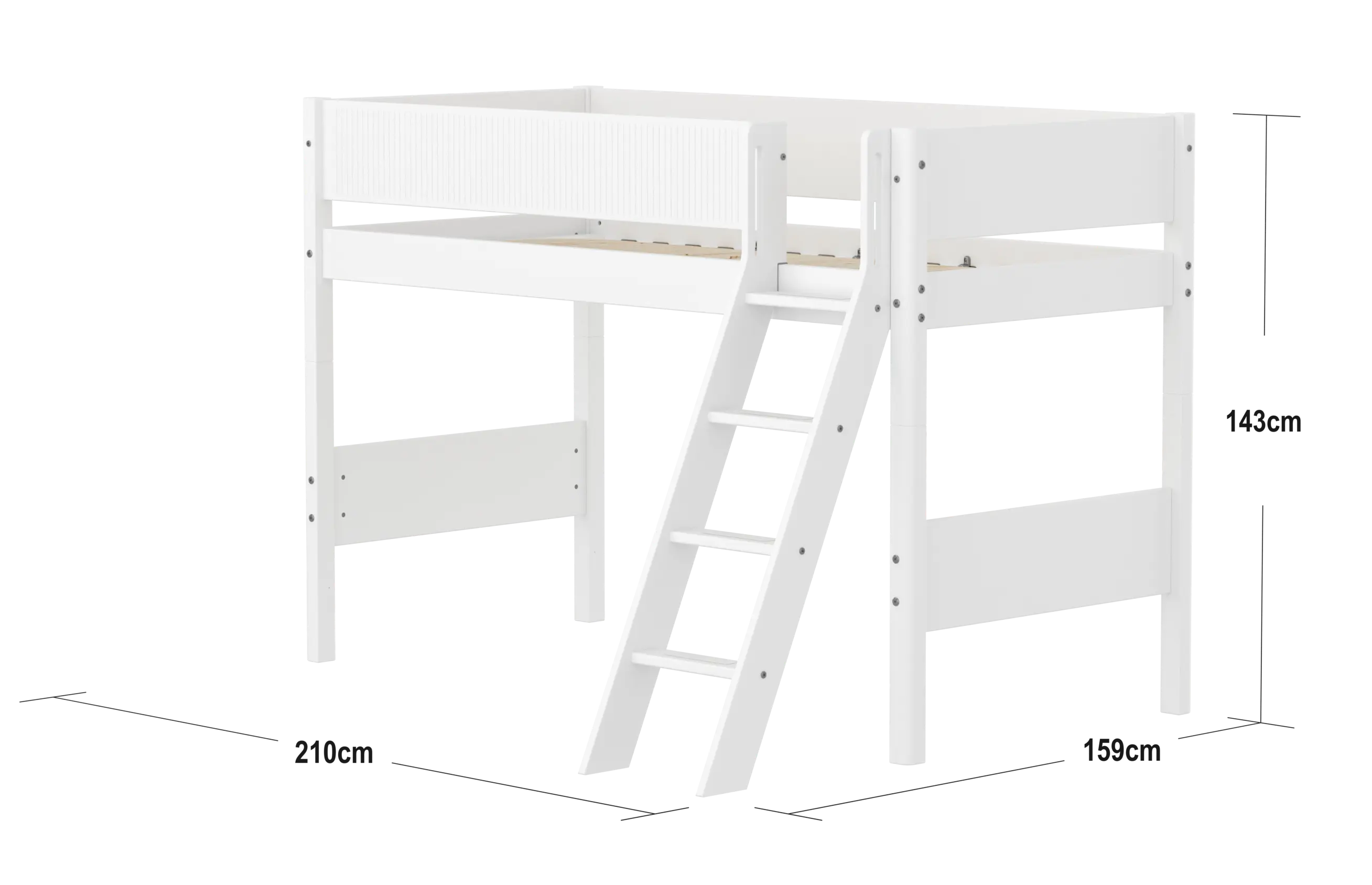 High Bed 143 cm with Ladder and Safety Rail, 90x200 cm, White SEMI_HIGH-BED semi-highsleeper-200x90-f-wht-sl-ladder-grooves  flexa-com.myshopify.com