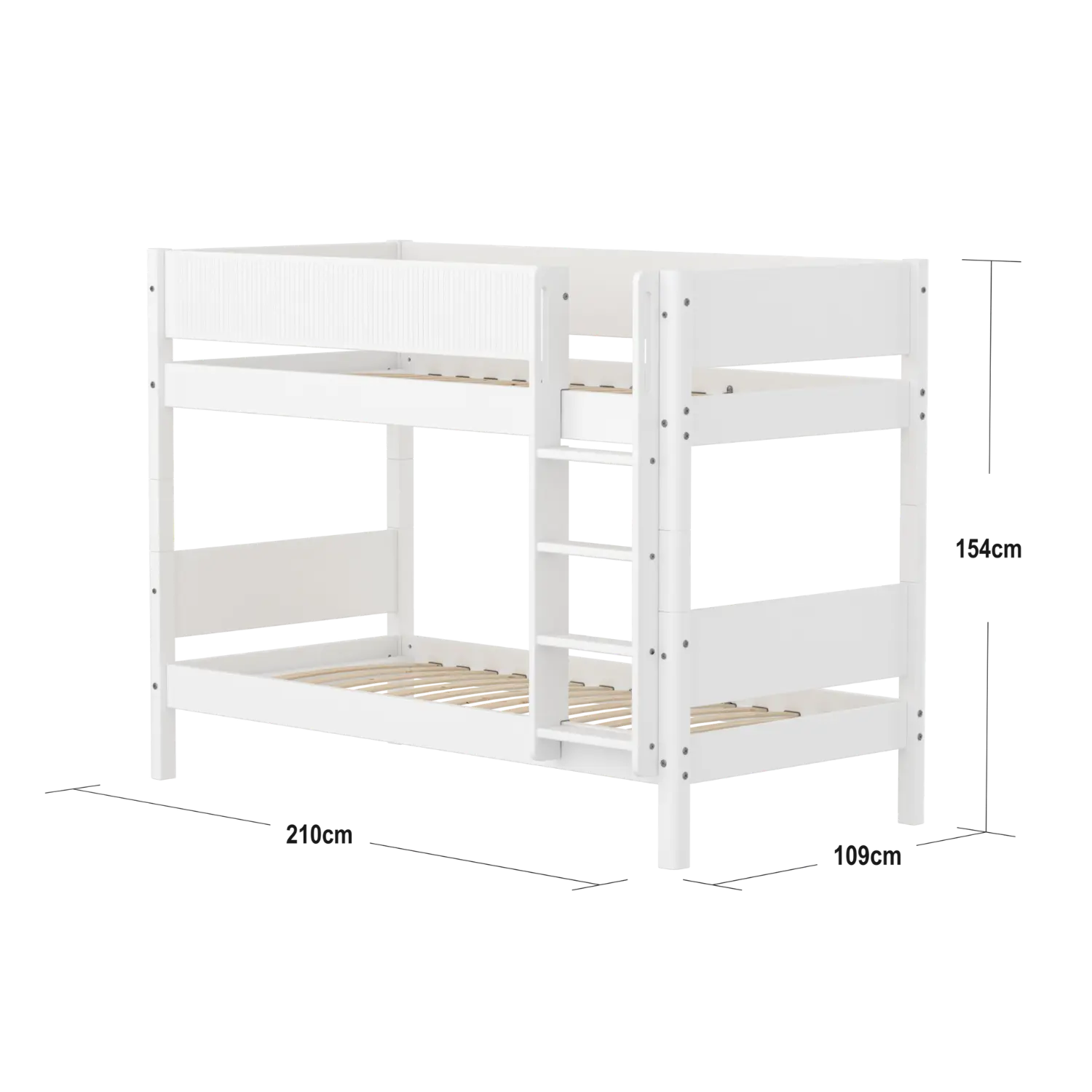Bunk Bed 154 cm with Ladder and Safety Rail, 90x200 cm, White BUNKBED bunk-bed-f-wht-mdf-200x90-safety-rail-w-grooves-f-wht  flexa-com.myshopify.com