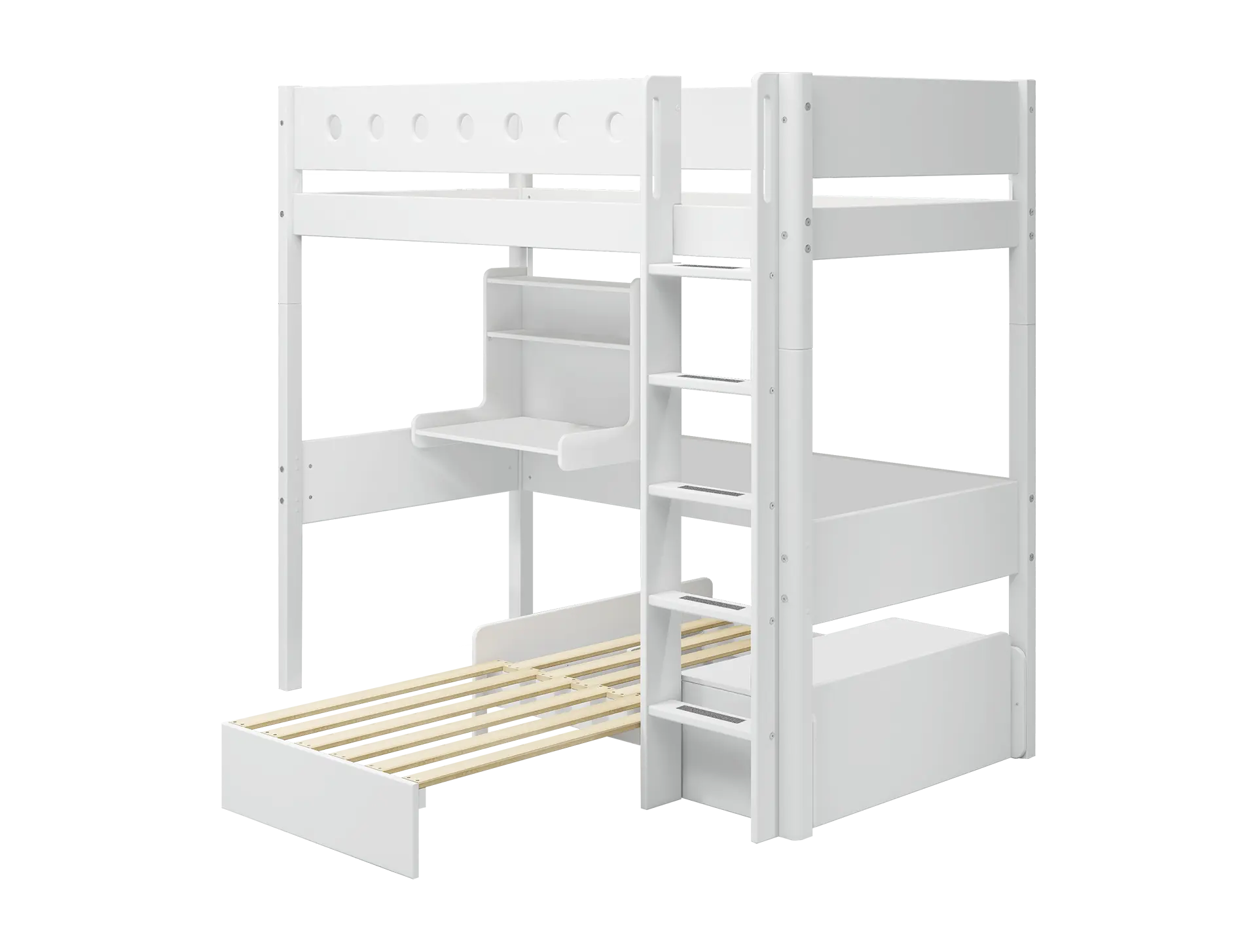 High Bed 184 cm with Desk, Sofa, Ladder and Safety Rail, 90x200 cm, White HIGHBED casa-high-bed-white-white-1  flexa-com.myshopify.com
