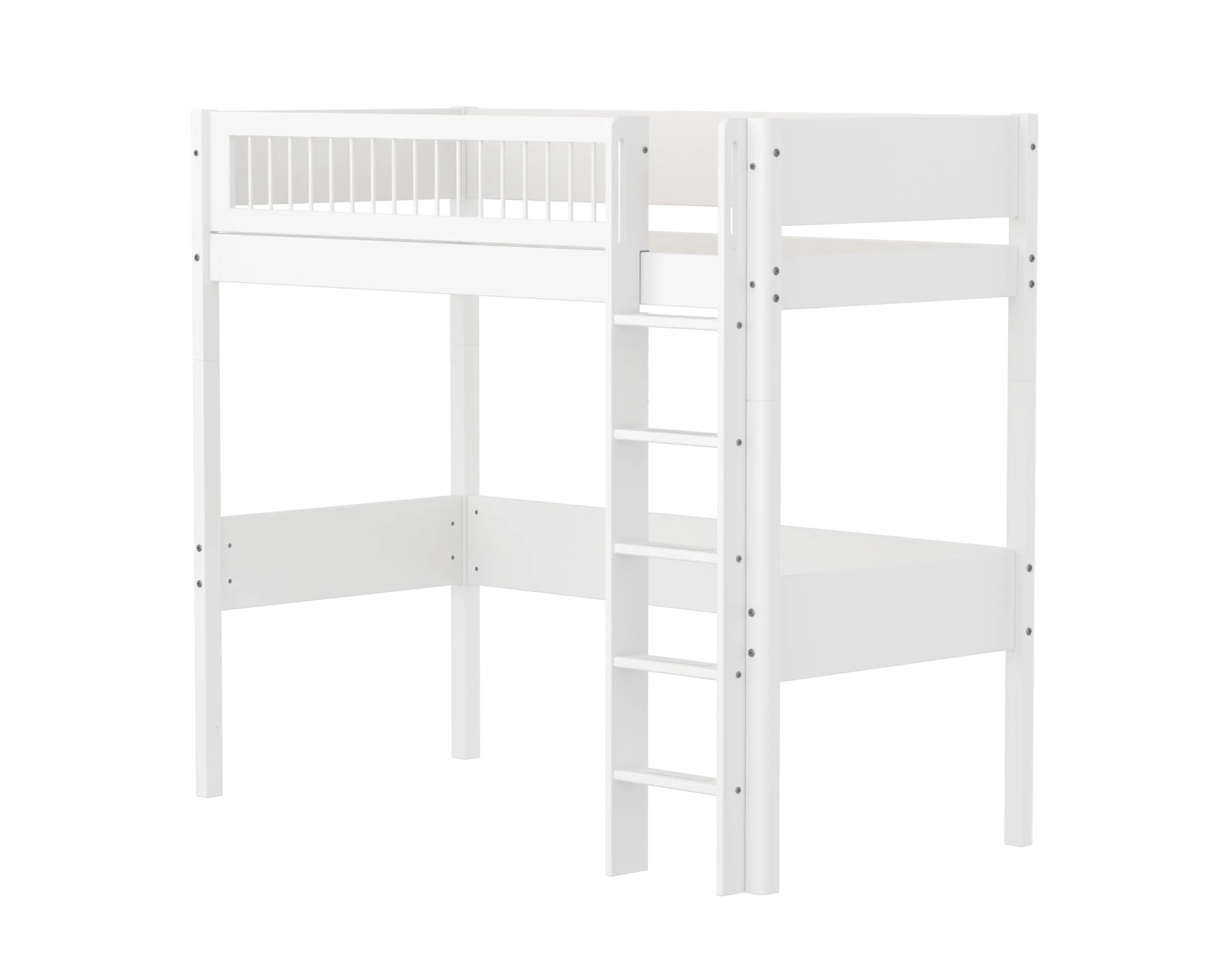 High Bed 184 cm with Ladder and Safety Rail, 90x200 cm, White HIGHBED high-sleeper-f-wht-mdf-200x90cm-legs-f-wht-rail-f-wht  flexa-com.myshopify.com