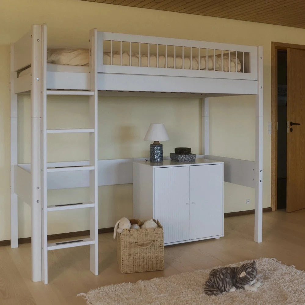 FLEXA High Bed 184 cm with Ladder and Safety Rail, 90x200 cm, WHITE, Crossbars, view 3