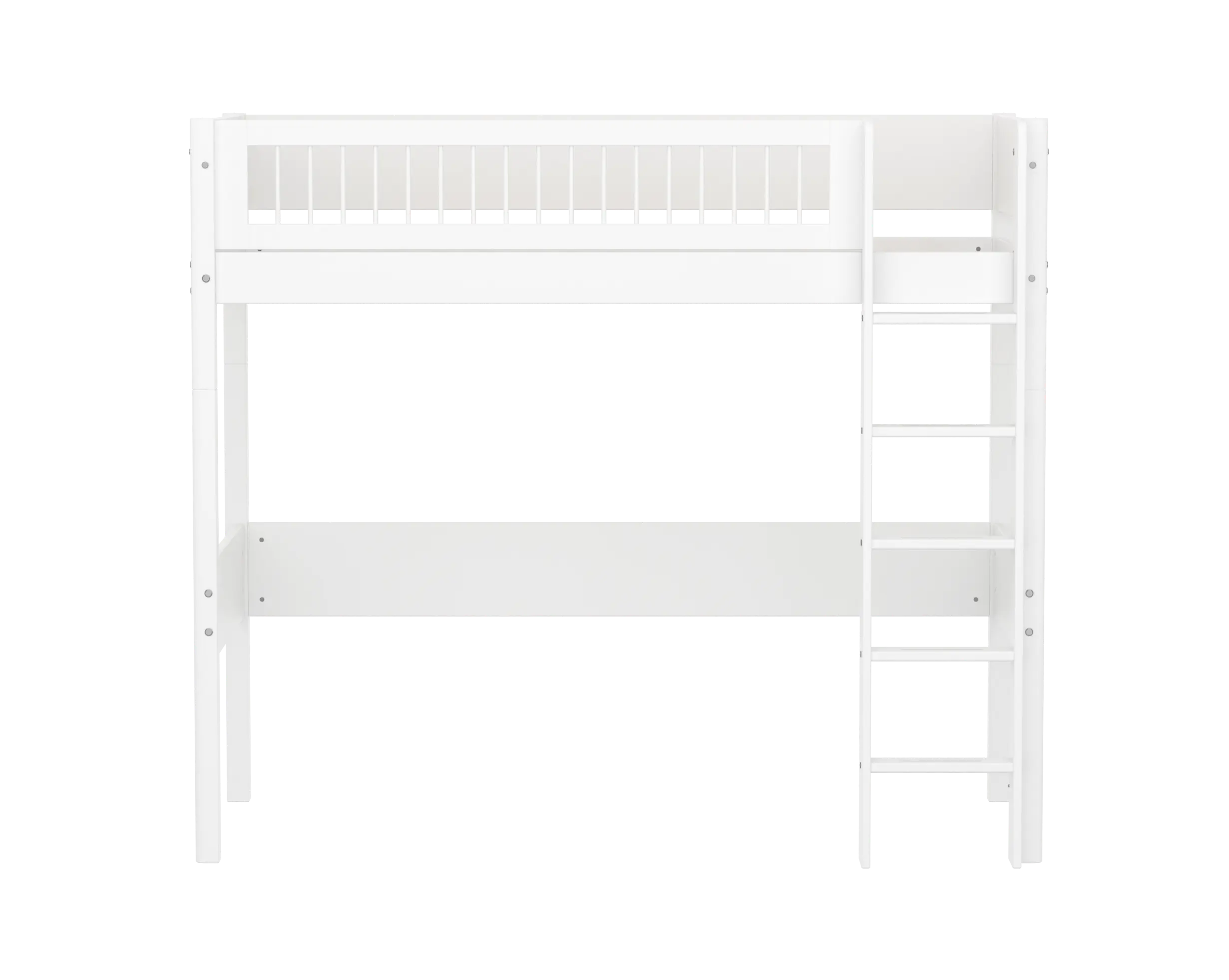 High Bed 184 cm with Ladder and Safety Rail, 90x200 cm, White HIGHBED high-sleeper-f-wht-mdf-200x90cm-legs-f-wht-rail-f-wht  flexa-com.myshopify.com