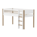 High Bed 120 cm with Ladder and Safety Rail, 90x200 cm, White/Oak MID_HIGH-BED midslp-f-wht-mdf-200x90-legs-crossbars-oak-str-ladder  flexa-com.myshopify.com
