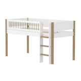 High Bed 120 cm with Ladder and Safety Rail, 90x200 cm, White/Oak MID_HIGH-BED midslp-f-wht-mdf-200x90-legs-crossbars-oak-str-ladder  flexa-com.myshopify.com