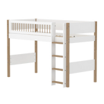 High Bed 143 cm with Ladder and Safety Rail, 90x200 cm, White/Oak SEMI_HIGH-BED semi-highsleeper-200x90-legs-crossbars-oak-str-ladder  flexa-com.myshopify.com
