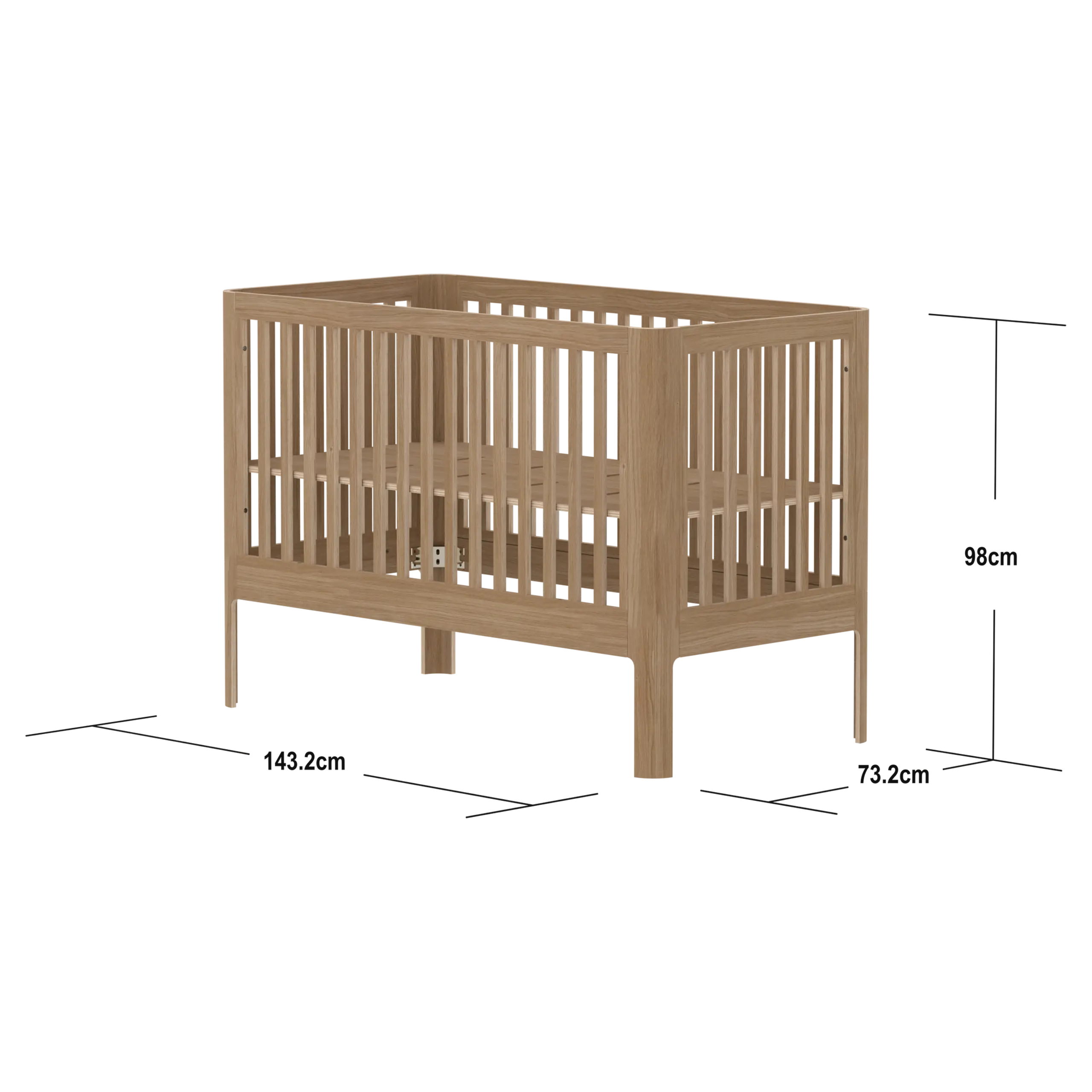 Baby Bed, 140x70 cm, Oak BABYBED baby-bed-140x70-oak-clearlacq-base-in-2-positions  flexa-com.myshopify.com