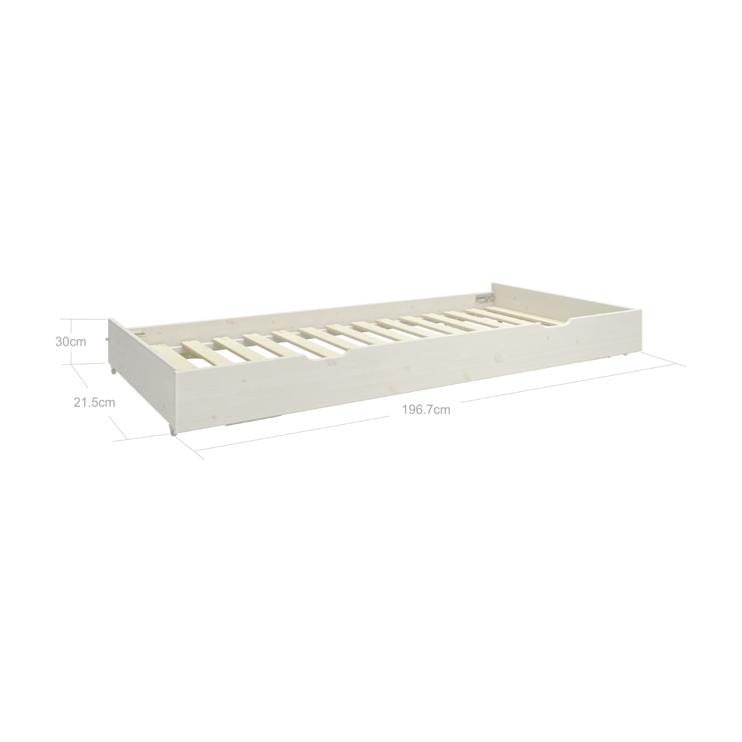Lit gigogne blanc FLEXA avec sommier à lattes, issu de la collection FLEXA, peu encombrant, idéal pour les chambres denfants ou damis.