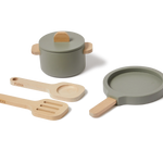 Pot & Pan, 5 pcs, Handpainted, Green PLAY pot-pan-greenish-natural-wood  flexa-com.myshopify.com