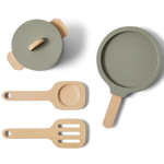 Pot & Pan, 5 pcs, Handpainted, Green PLAY pot-pan-greenish-natural-wood  flexa-com.myshopify.com