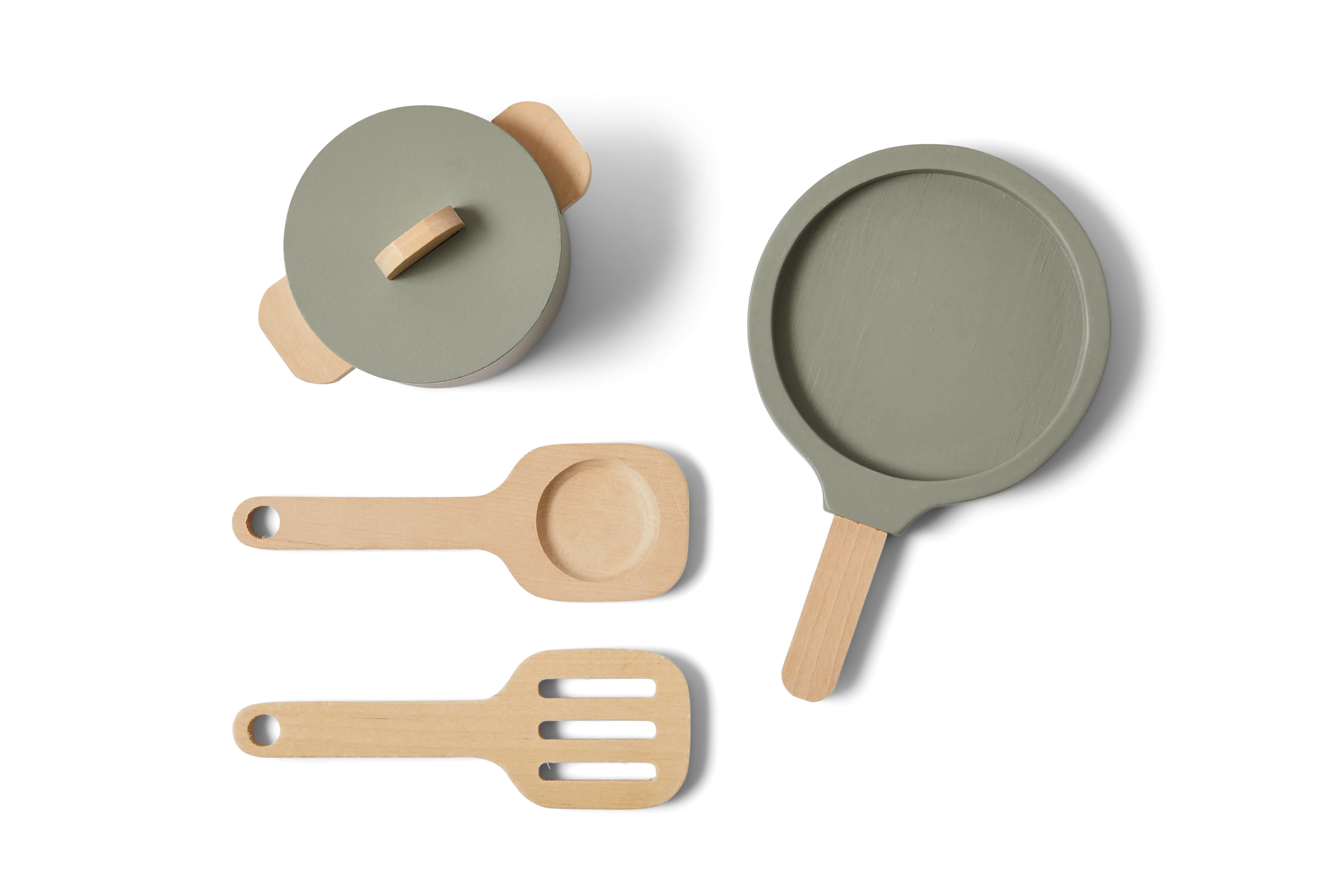 Pot & Pan, 5 pcs, Handpainted, Green PLAY pot-pan-greenish-natural-wood  flexa-com.myshopify.com