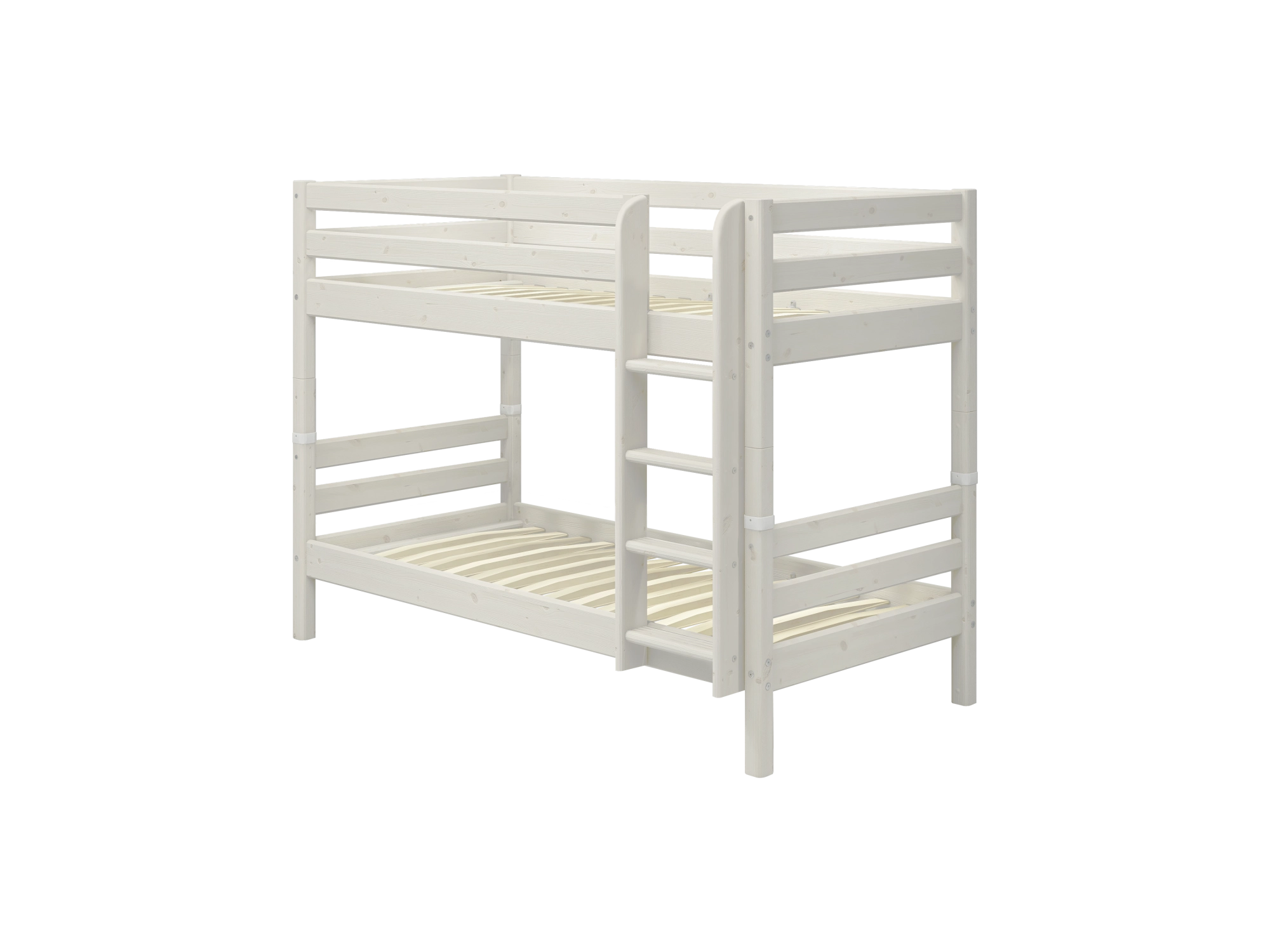 FLEXA WHITE Etagenbett aus der CLASSIC-Kollektion aus Kiefernholz, 90 x 200 cm, mit Leiter und Sicherheitsgeländer, abgebildet im Kinderzimmer.