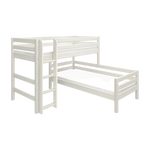 FLEXA-Etagenbett, Kollektion CLASSIC, aus weißem Kiefernholz mit Leiter und Sicherheitsgeländer, kindersichere Ausstattungsmerkmale für das Kinderzimmer.
