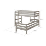 Etagenbett 143 cm mit Leiter und Absturzsicherung, 90x200 cm, Grau