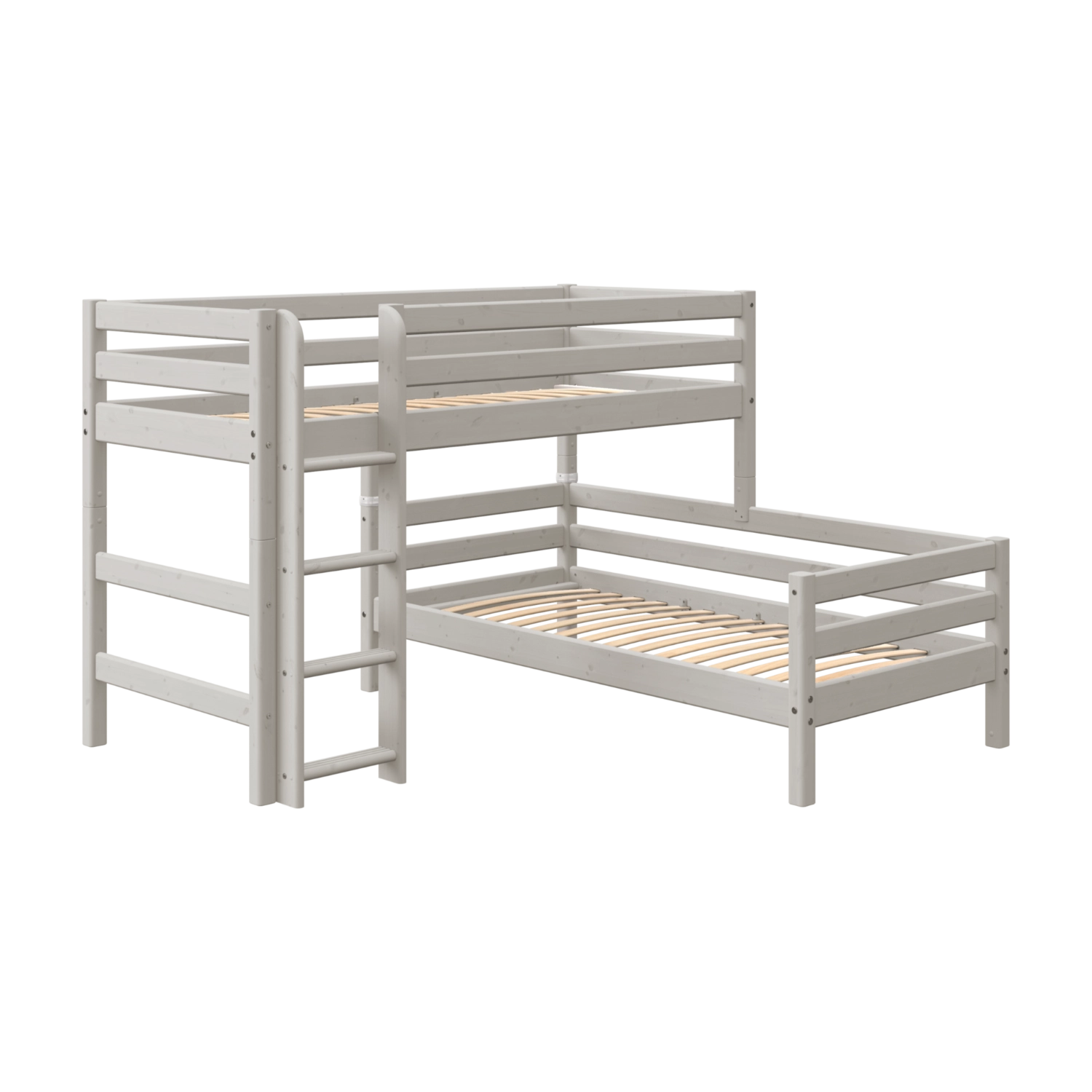 FLEXA Hochbettbeine in Grau, Kollektion „GREY“, robuste, kindersichere Ausführung, abgebildet auf weißem Hintergrund.