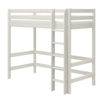 FLEXA WHITE Bettbeine aus massivem Kiefernholz für ein hohes Hochbett, sichtbare integrierte Leiter, glatte, kindersichere Kanten im Kinderzimmer.