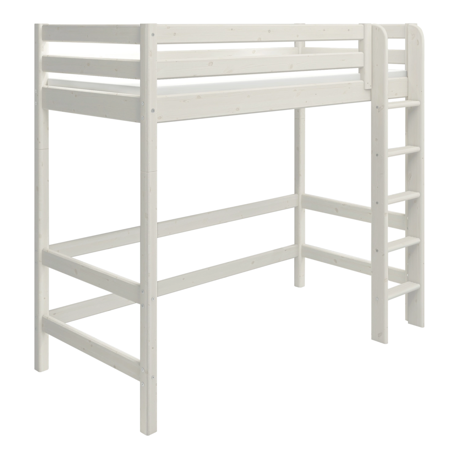 FLEXA WHITE Hochbett aus der FLEXA-Kollektion mit Leiter, Sicherheitsgeländer und Stauraum unter dem Bett in schlichter Ausführung.