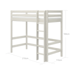 Weißes FLEXA-Hochbett aus der CLASSIC-Serie mit Leiter, Sicherheitsgitter und Stauraum unter dem Bett, abgebildet in einem Kinderzimmer.