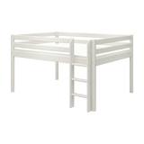FLEXA white high bed from CLASSIC collection with safety rail and ladder, child-safe design, shown against plain background.