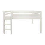FLEXA bed from WHITE collection, 140x200 cm, with ladder and safety rail, white finish, child-safe for children’s rooms.