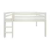 FLEXA bed from WHITE collection, 140x200 cm, with ladder and safety rail, white finish, child-safe for children’s rooms.