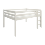 FLEXA high bed from CLASSIC range in white pine, safety rail, right-side ladder, child’s room setting.