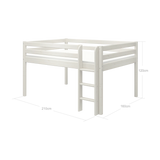 FLEXA high bed from WHITE collection with safety rail and ladder, white finish, shown in a child’s bedroom setting.