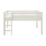 FLEXA-Hochbett aus der WHITE-Kollektion, weiße Ausführung, mit Sicherheitsgitter und Leiter, abgebildet vor einem einfarbigen Hintergrund.