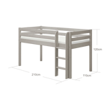 Hochbett 120 cm mit Leiter und Absturzsicherung, 90x200 cm, Grau
