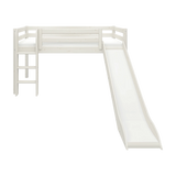 Weißes FLEXA CLASSIC Hochbett mit Rutsche und Leiter, kindersichere Ausführung, in einem Kinderzimmer, 90 x 200 cm.
