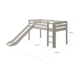Spielbett 120 cm mit Rutsche und Leiter, 90x200 cm, Grau