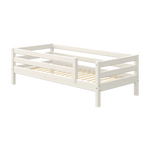 FLEXA single bed from WHITE collection with safety rail, white finish, slatted base, child-safe design for toddler’s room.