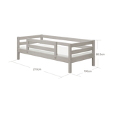 Lit simple avec barrière de sécurité, 90x200 cm, Gris