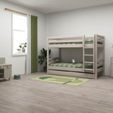 Etagenbett 154 cm mit ausziehbarer Schublade, Leiter und Sicherheitsgeländer, 90 x 200 cm, Grau