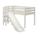 FLEXA-Hochbett aus der CLASSIC-Serie in Weiß, 90 x 200 cm, mit Rutsche und Sicherheitsgitter, abgebildet in einem Kinderzimmer.