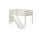 FLEXA WHITE Hochbett aus der CLASSIC-Kollektion mit Rutsche, Leiter und sichtbarer Sicherheitsleiste in einem Kinderzimmer.