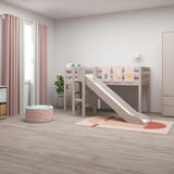 Spielbett 120 cm mit Rutsche und Absturzsicherung, 90x200 cm, Grau