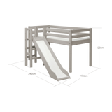Spielbett 120 cm mit Rutsche und Absturzsicherung, 90x200 cm, Grau
